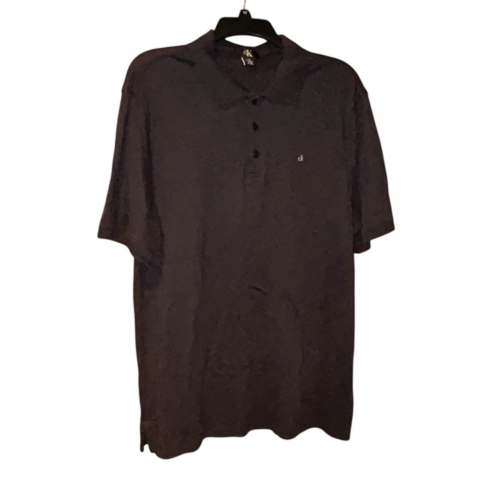 Calvin Klein Mens Cotton Polo Shirt Size Large Black CK Top Preppy Casual